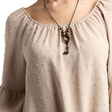 Women's AB Studio Flounce Sleeve Top with Necklace