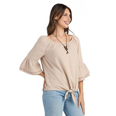 Women's AB Studio Flounce Sleeve Top with Necklace
