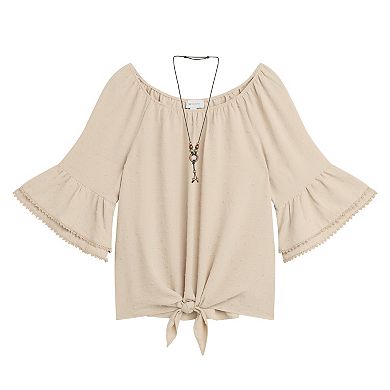 Women's AB Studio Flounce Sleeve Top with Necklace