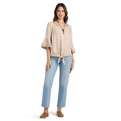 Women's AB Studio Flounce Sleeve Top with Necklace