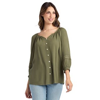 Women's AB Studio Peasant Top With Inset Trim