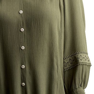 Women's AB Studio Peasant Top With Inset Trim