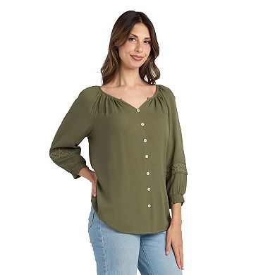 Women's AB Studio Peasant Top With Inset Trim