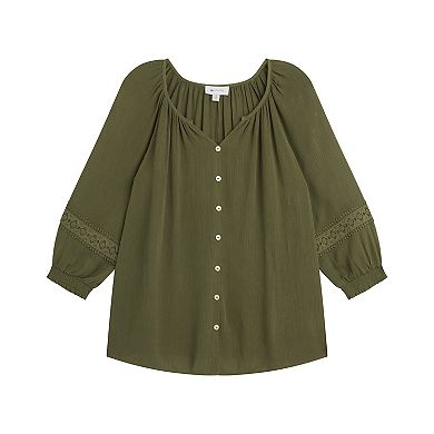 Women's AB Studio Peasant Top With Inset Trim