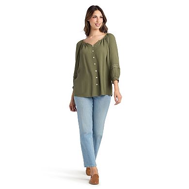 Women's AB Studio Peasant Top With Inset Trim