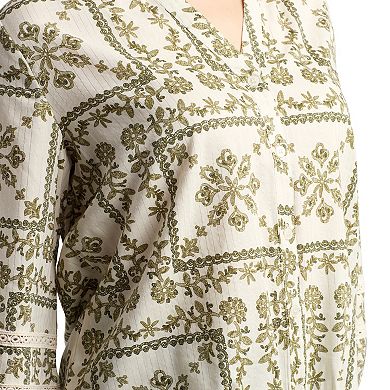 Women's AB Studio Three Quarter Sleeve Tie Front Peasant Top