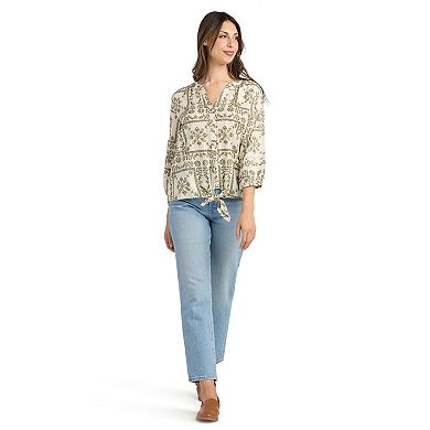 Women's AB Studio Three Quarter Sleeve Tie Front Peasant Top