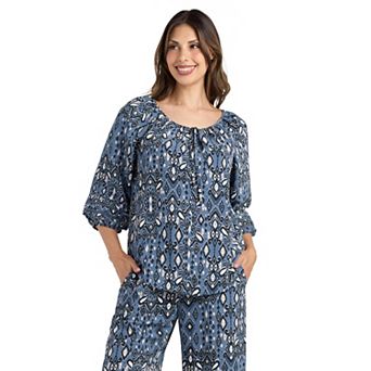 Women's AB Studio Three Quarter Sleeve Pintucks Peasant Top