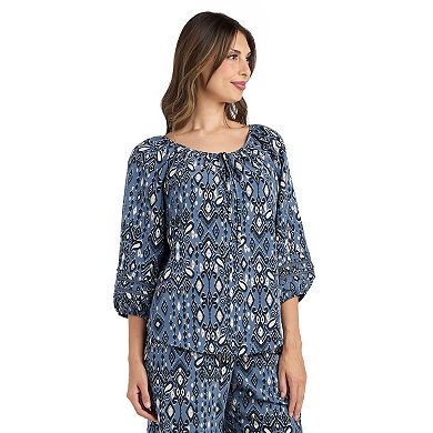 Women's AB Studio Three Quarter Sleeve Pintucks Peasant Top