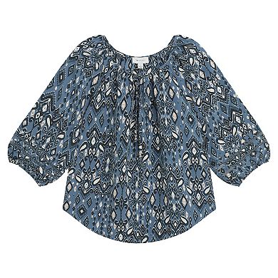 Women's AB Studio Three Quarter Sleeve Pintucks Peasant Top