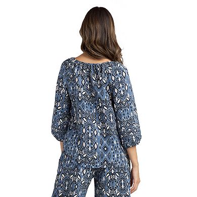 Women's AB Studio Three Quarter Sleeve Pintucks Peasant Top