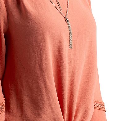 Women's AB Studio Long Sleeve Lace Tie Front Top