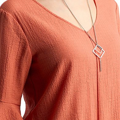 Women's AB Studio Flounce Tie Front Top With Necklace