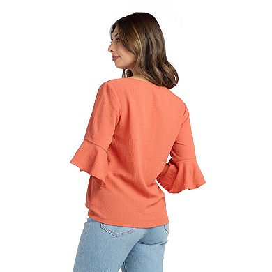 Women's AB Studio Flounce Tie Front Top With Necklace