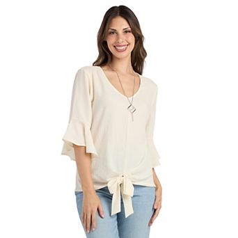 Women's AB Studio Flounce Tie Front Top With Necklace