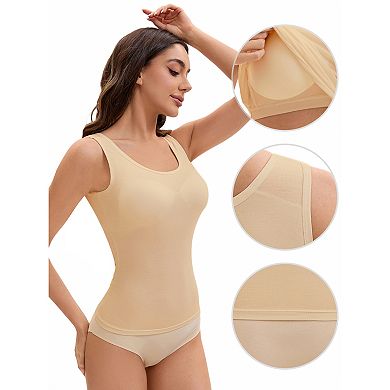 Women's Wide Strap Camisoles with Built-In Padded Bras Casual Tank Tops
