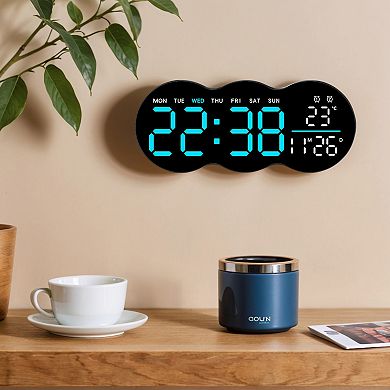LED Digital Wall Clock with Large Display, Auto-Dimming, 12/24Hr Format, with Remote Control 11 Inch