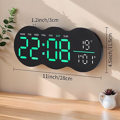 LED Digital Wall Clock with Large Display, Auto-Dimming, 12/24Hr Format, with Remote Control 11 Inch