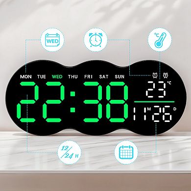 LED Digital Wall Clock with Large Display, Auto-Dimming, 12/24Hr Format, with Remote Control 11 Inch