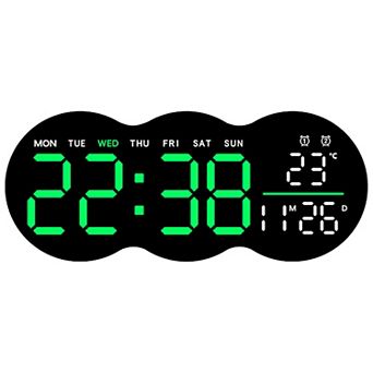 LED Digital Wall Clock with Large Display, Auto-Dimming, 12/24Hr Format, with Remote Control 11 Inch