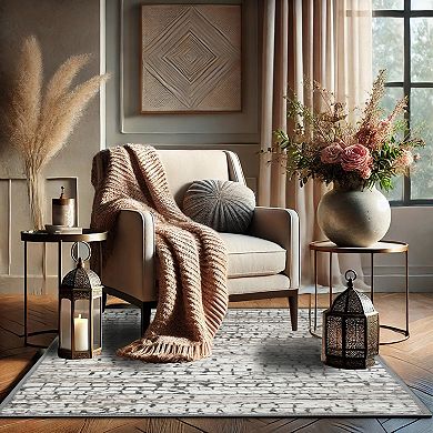 Bibb Home Washable Flannel Printed Area Rug with Latex Back 5x7 ft