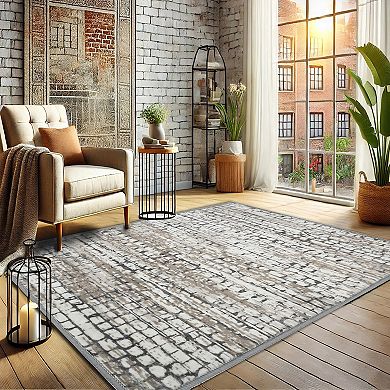 Bibb Home Washable Flannel Printed Area Rug with Latex Back 5x7 ft