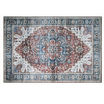 Bibb Home Washable Flannel Printed Area Rug with Latex Back 5x7 ft