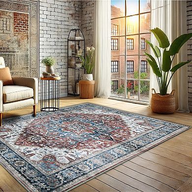 Bibb Home Washable Flannel Printed Area Rug with Latex Back 4x6 ft