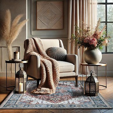 Bibb Home Washable Flannel Printed Area Rug with Latex Back 4x6 ft