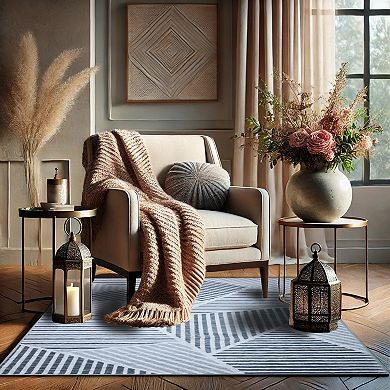 Bibb Home Washable Flannel Printed Area Rug with Latex Back 3x5 ft