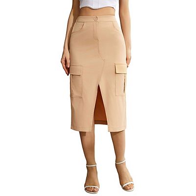 Cargo Skirt For Y2k Low Waist Trendy Vintage Dress Slit Front Midi