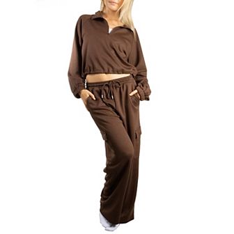 Jess by Meiko Women's Half Zip Pullover and Cargo Pants Set