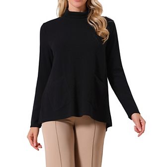 Women's Pullover Sweater Turtleneck Fall Winter Top Long Sleeve Casual Knit Tops with Pockets