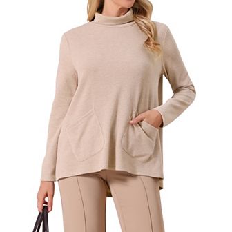 Women's Pullover Sweater Turtleneck Fall Winter Top Long Sleeve Casual Knit Tops with Pockets