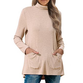 Women's Pullover Sweater Turtleneck Fall Winter Top Long Sleeve Casual Knit Tops with Pockets