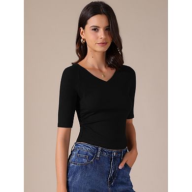 Women's V Neck Shirt Short Sleeve Top Stretchy Lightweight Basic Casual T-Shirt Tops