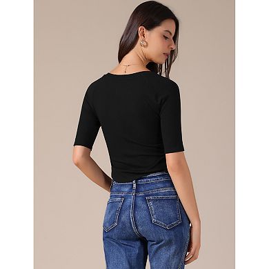 Women's V Neck Shirt Short Sleeve Top Stretchy Lightweight Basic Casual T-Shirt Tops