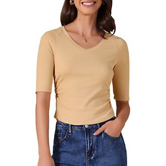 Women's V Neck Shirt Short Sleeve Top Stretchy Lightweight Basic Casual T-Shirt Tops