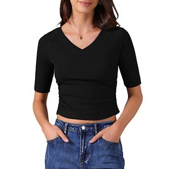 Women's V Neck Shirt Short Sleeve Top Stretchy Lightweight Basic Casual T-Shirt Tops