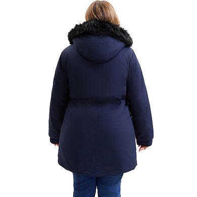 Women's Plus Size Parka Jacket Zipper Up Fleece Lined Windbreaker Faux Fur Hood Drawstring Coat