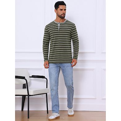 Men's Casual Long Sleeve Contrasting Colors Striped Henley T-Shirts