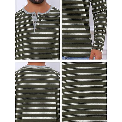 Men's Casual Long Sleeve Contrasting Colors Striped Henley T-Shirts