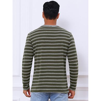 Men's Casual Long Sleeve Contrasting Colors Striped Henley T-Shirts