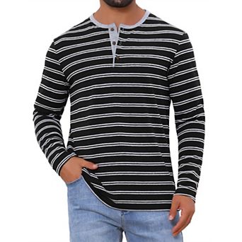 Men's Casual Long Sleeve Contrasting Colors Striped Henley T-Shirts