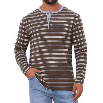 Men's Casual Long Sleeve Contrasting Colors Striped Henley T-Shirts