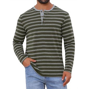 Men's Casual Long Sleeve Contrasting Colors Striped Henley T-Shirts