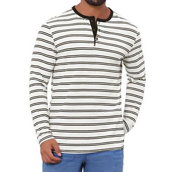 Men's Casual Long Sleeve Contrasting Colors Striped Henley T-Shirts