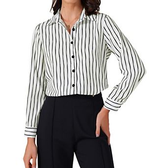 Women's Striped Button Down Shirts Casual Long Sleeve Blouse Elegant Office Work Shirt