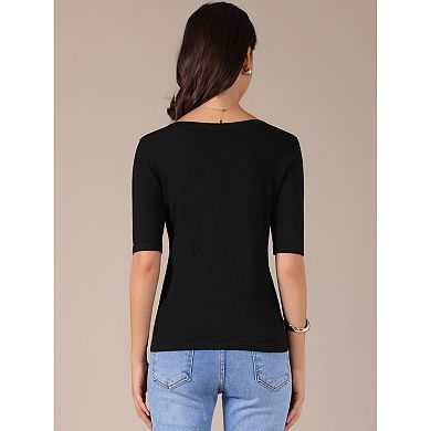 Women's Short Sleeve Shirt Boat Neck Lightweight Stretchy Basic Knit Casual T-Shirt Top