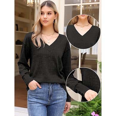 Long Sleeve Shirts for Women's V Neck Lightweight Sweater Spring Fall Casual Tunic Tops
